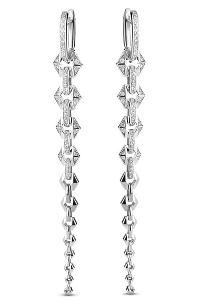 Bare Flow Graduated Diamond Chain Drop Earrings In White Gold