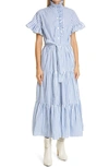 Mille Victoria Ruffle Front Dress In Blue Stripe