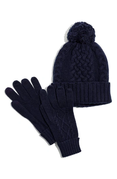 Madewell Cableknit Beanie & Gloves Set In Dark Baltic