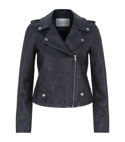 Claudie Pierlot Leather Biker Jacket In Blue