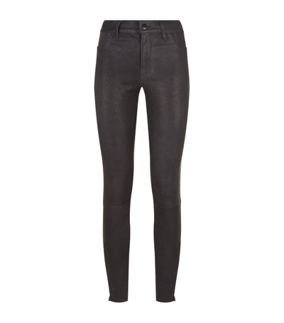 J Brand Mid-rise Skinny Leather Jeans In Grey