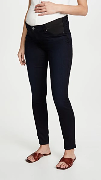 7 For All Mankind Maternity Ankle Skinny Coated Jeans In Black