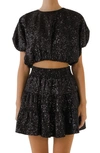 Endless Rose Sequins Cropped Puff Top In Black