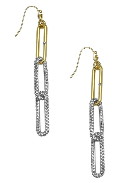 Vince Camuto Pave Linear Fish Hook Earrings In Gold/ Silver/ Crystal