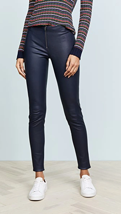 Alice And Olivia Alice + Olivia Zip Front Leather Leggings In Navy