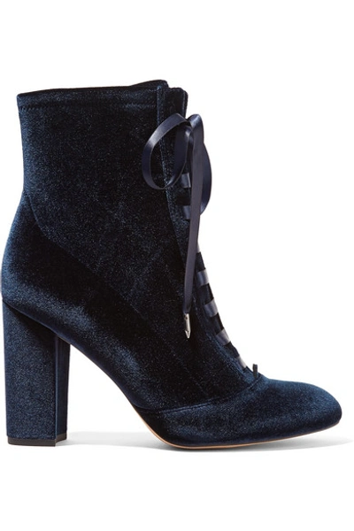 Sam Edelman Woman Clementine Lace-up Velvet Ankle Boots Navy In Storm Blue