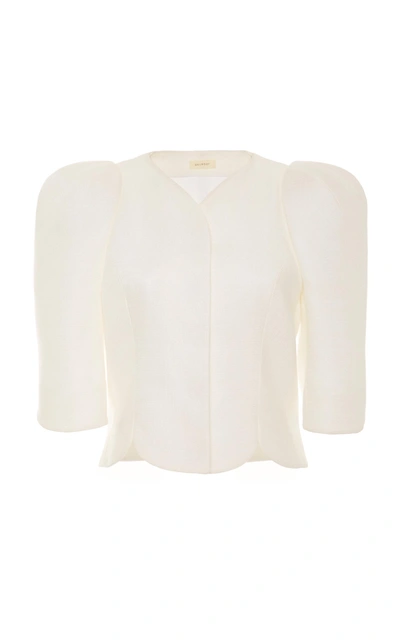Delpozo Cropped Puff-sleeve Tulip Jacket In White