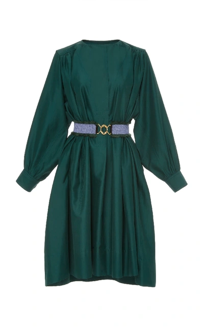 Derek Lam Long-sleeve Belted Oversized Cotton Dress In Green