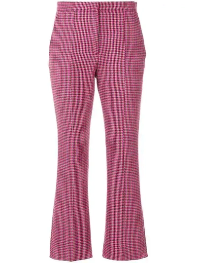 Msgm Cropped Houndstooth Wool Flared Pants In Pink