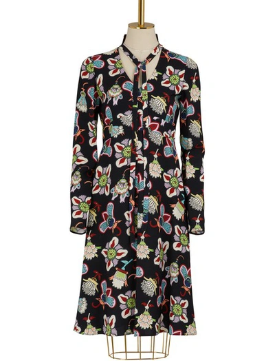 Valentino Flower Pop Long Sleeves Dress In Off-white