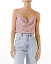 Endless Rose Sequined Cowl-neck Top In Pink
