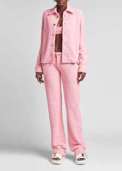 Bottega Veneta Woven-jacquard Toweling Button-down Jacket In Pink