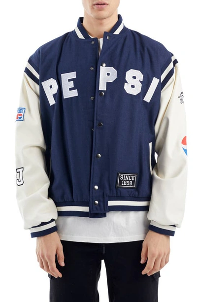 PEPSI スタジャン ネイビー・ホワイト Nana Judy X Pepsi® Varsity Jacket In Navy White | ModeSens