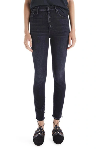 Mother The Pixie Swooner High Waist Frayed Ankle Skinny Jeans In Black