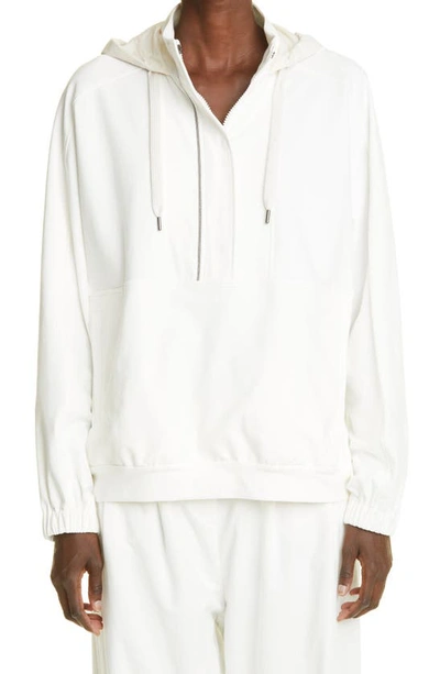 Brunello Cucinelli Lightweight Fleece Half Zip Hoodie In Bianco