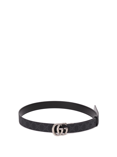 Gucci Gg Marmont Reversible Thin Belt In Black  