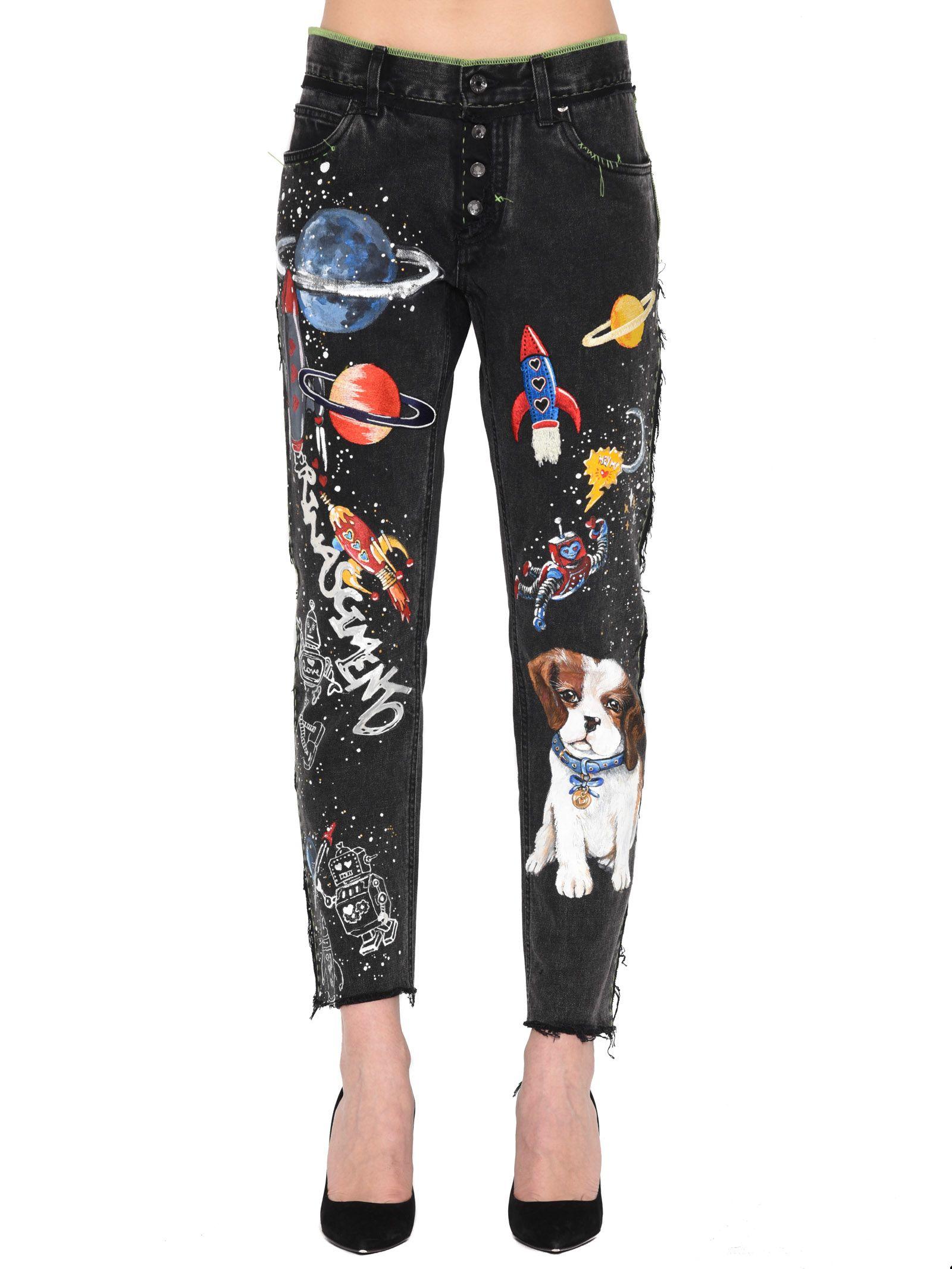 Dolce & Gabbana Planets Printed Boyfriend Jeans In Grey | ModeSens