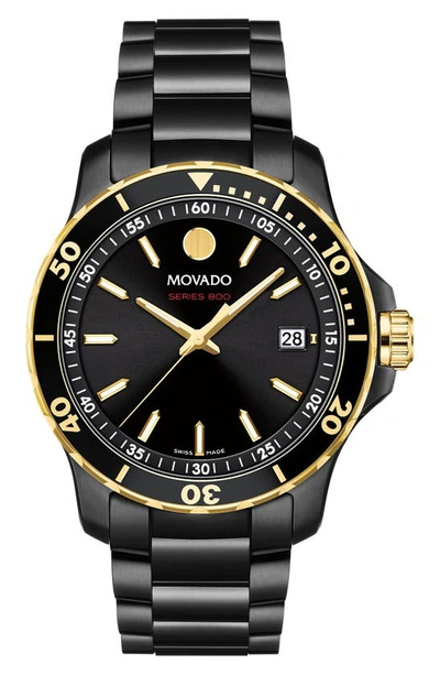 Movado Series 800 Unisex Swiss Black Pvd Stainless Steel Bracelet Watch 40mm