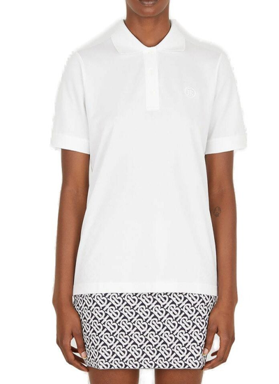 Burberry Tb Monogram Cotton Polo Shirt In White