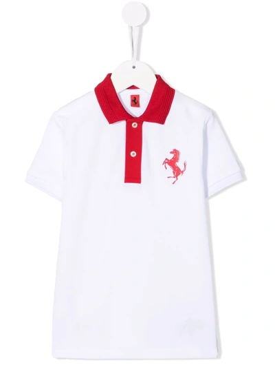 Ferrari Babies' Logo-print Piqué Polo Shirt In Weiss