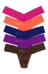 Hanky Panky 5-pack Low Rise Lace Thongs In Pkru/orsp/mysb/iris/