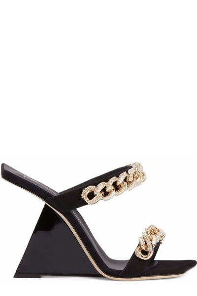 Giuseppe Zanotti Suede Sandals With Chain Details In Black