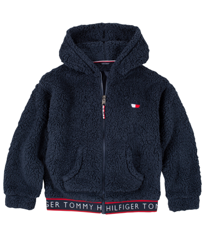 Tommy Hilfiger Big Girls Minky Zip-up Hooded Sweatshirt In Navy