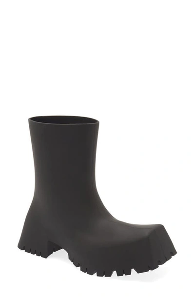 Balenciaga Trooper Square-toe Rubber Ankle Boots In Black