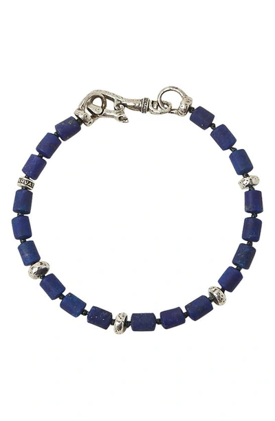 John Varvatos Men's Sterling Silver Barrell Lapis Lazuli Bead Bracelet In Blue/silver