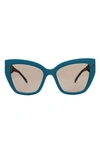 Mita Sustainable Eyewear 56mm Gradient Cat Eye Sunglasses In Matte Teal/ Matte Tort