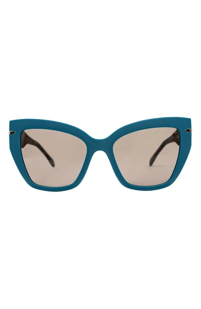 Mita Sustainable Eyewear 56mm Gradient Cat Eye Sunglasses In Matte Teal/ Matte Tort