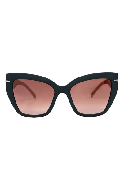 Mita Sustainable Eyewear 56mm Gradient Cat Eye Sunglasses In Matte Black/ Matte Blush