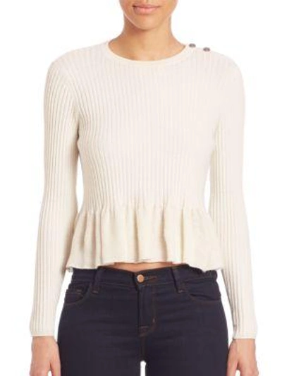 Rebecca Taylor Ribbed Peplum Top In Chalk