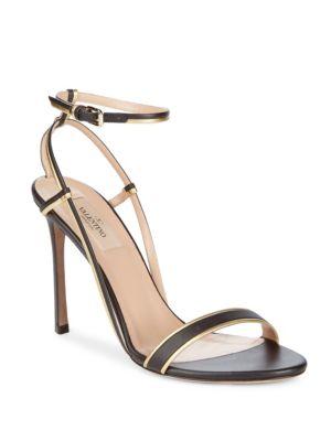 Valentino Garavani Strappy Open Toe Sandals In Black Gold | ModeSens