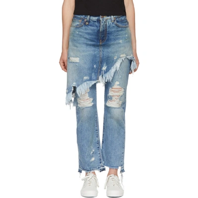 R13 Double Classic Distressed Mid-rise Straight-leg Jeans In Blue