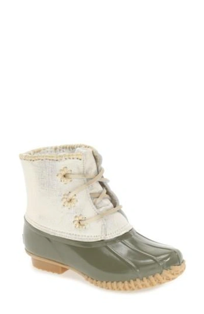 Jack Rogers Chloe Classic Whipstitch Metallic Leather & Rubber Boots In Olive