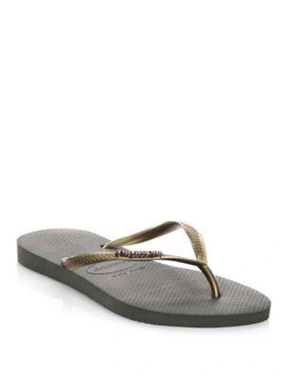 Havaianas Textured Rubber Thong Flip-flops In Olive