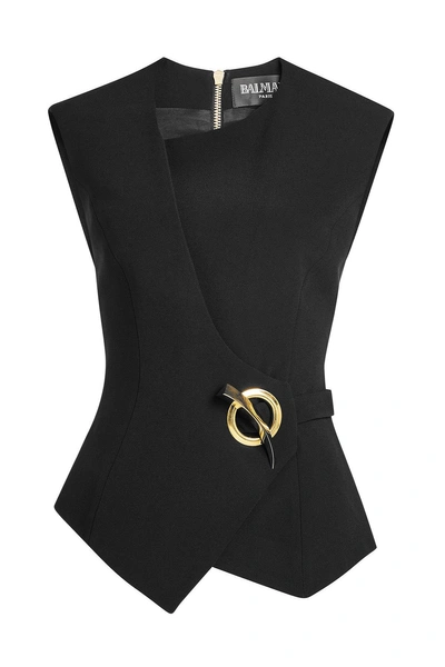 Balmain Sleeveless Top With Gold-tone Embellishment In Black