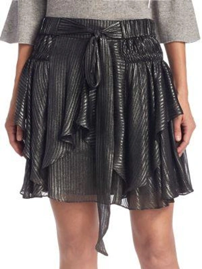 Halston Heritage Metallic-striped Flounce Skirt In Black/gunmetal