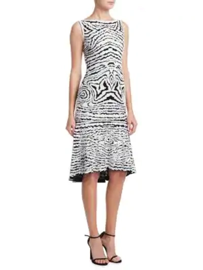 Naeem Khan High-neck Sleeveless Beaded-stretch Wool Midi Dress In Black White