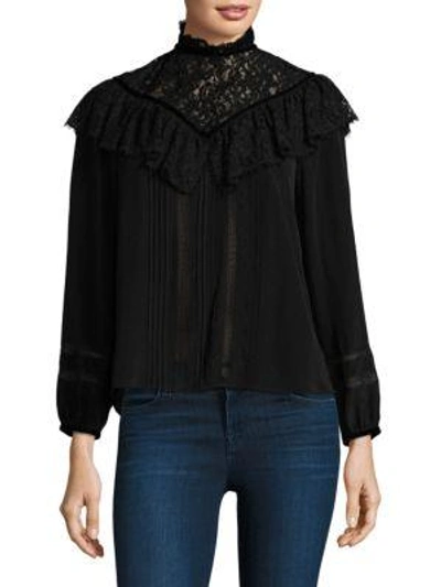 Rebecca Taylor Long-sleeve Lace Top In Black