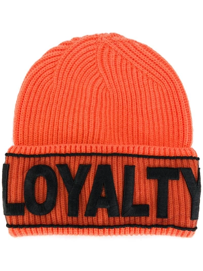 Versace Loyalty Embroidered Beanie In Arancio