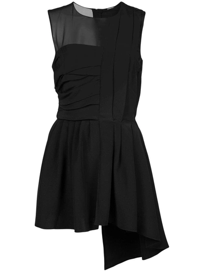 Adam Lippes Satin Crepe Pleated Asymmetrical Shell In Black