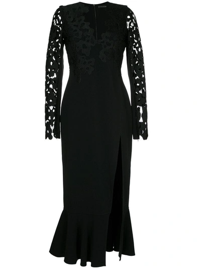 David Koma Lace Embroidered Midi Dress - Black