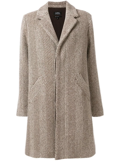 Apc Tweed Coat With Wool And Virgin Wool In Brown