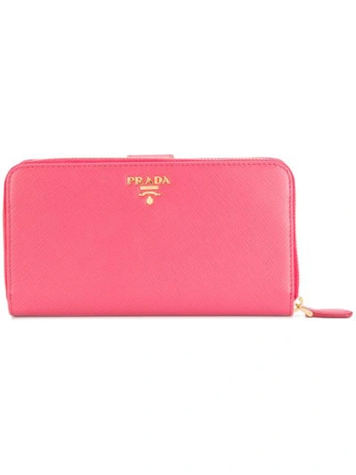 Prada Logo-plaque Zip-around Wallet In Pink