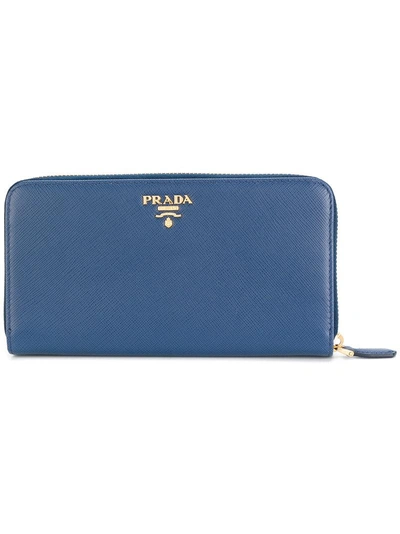 Prada Zip Around Wallet In Bluette