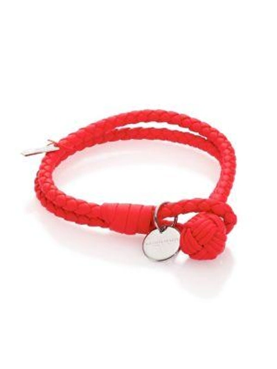 Bottega Veneta Intrecciato Leather Double-row Wrap Bracelet In Red