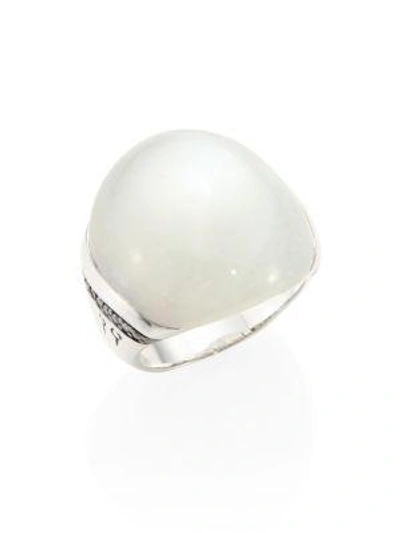 John Hardy Sterling Silver Bamboo Small Ring With White Moonstone And Grey Diamonds In White/silver