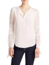 Rebecca Taylor Silk Lace-panel Top In Chalk